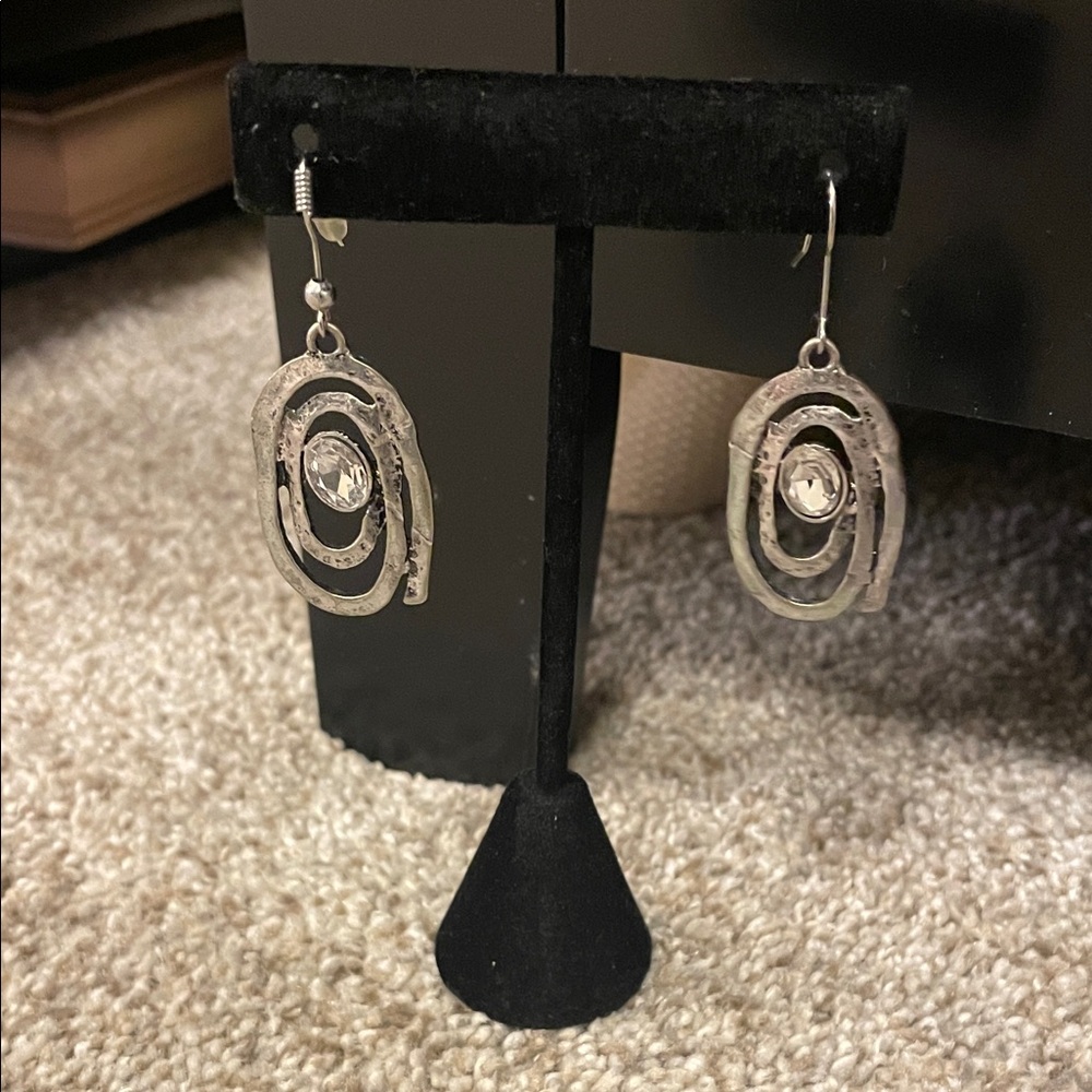Silver Oval Dangle Earrings